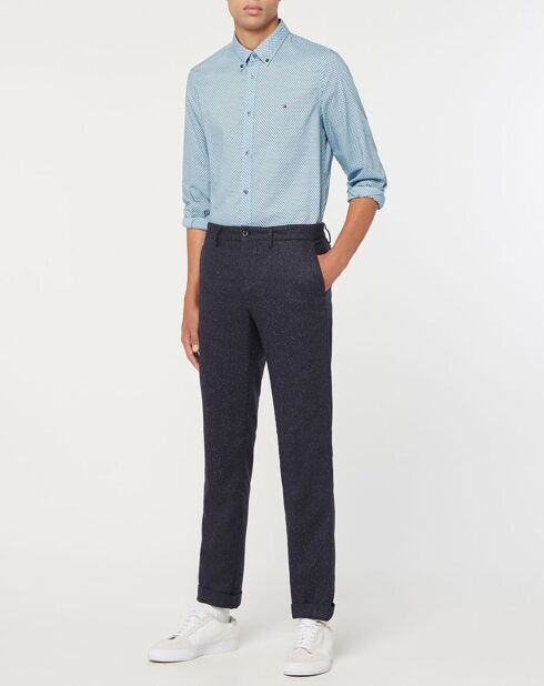 Camisa estampada azul Oxford delgada