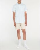 Regular Seersucker shirt met groen/witte strepen