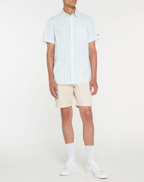 Regular Seersucker shirt met groen/witte strepen