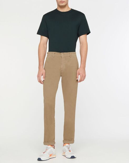 Pantalon Chino Slim en Coton Bio Gabardine Stretch beige foncé