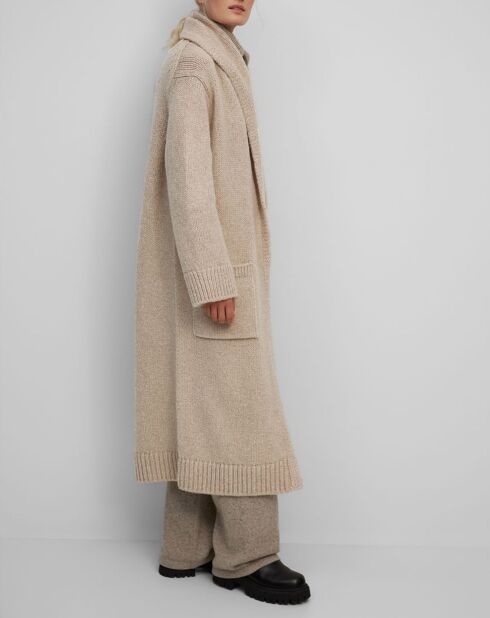 Gilet long en Laine vierge mélangée beige moyen