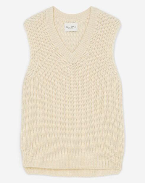 Pull en Coton, Laine & Alpaga mélangés sans manches écru