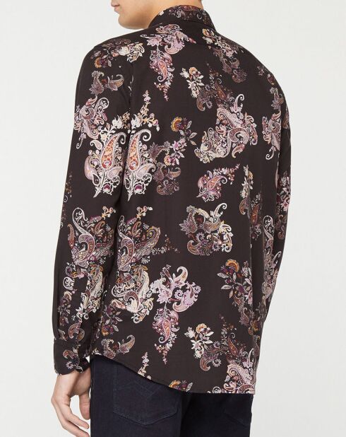 Camicia regular fit nera con stampa in cashmere