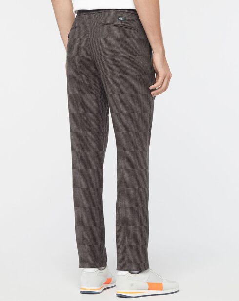Pantalon Chino en Flanelle Tailorded imprimé pied-de-poule marron