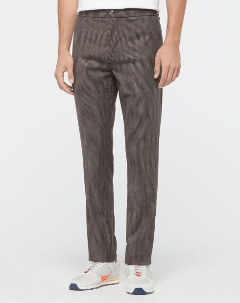 Pantalon Chino en Flanelle Tailorded imprimé pied-de-poule marron