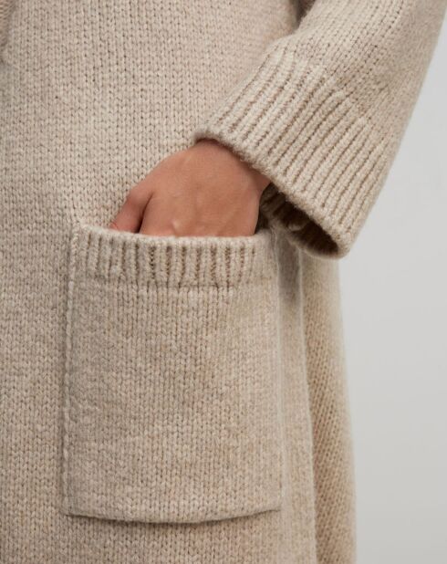 Gilet long en Laine vierge mélangée beige moyen