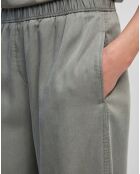 Pantalon ample à taille élastique vert de gris