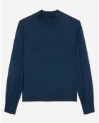 Pull 100% Laine vierge Col montant bleu marine