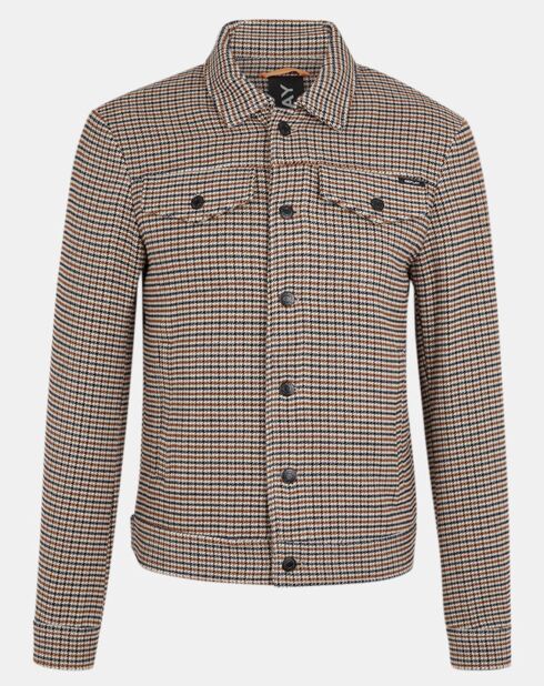 Chaqueta entallada con estampado de pata de gallo beige/multicolor