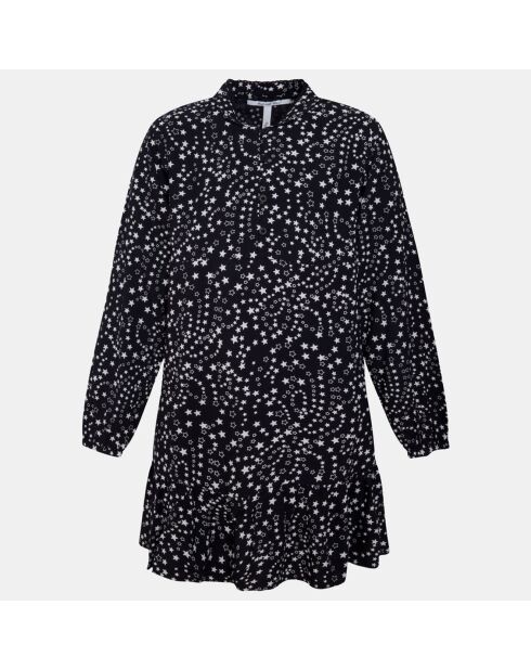 Robe fluide imprimée étoiles noir/blanc