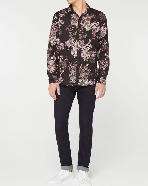 Camicia regular fit nera con stampa in cashmere