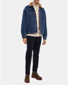 Blouson en Denim Col & Intérieur Sherpa bleu jean