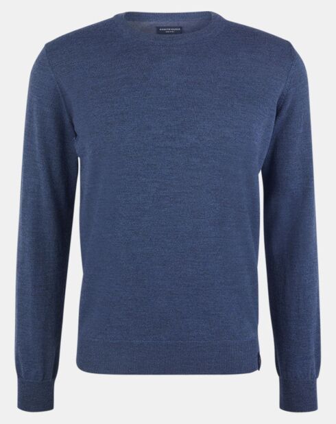 Pull 100% Laine col rond bleu
