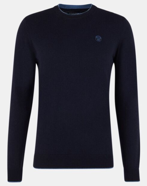 Pull en Laine & Cachemire mélangés col rond bleu marine