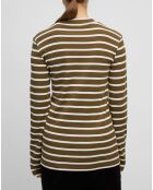 T-Shirt en Coton mélangé Turtle rayé écru/marron