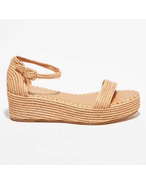 Hellrosa Raffia Keilsandalen