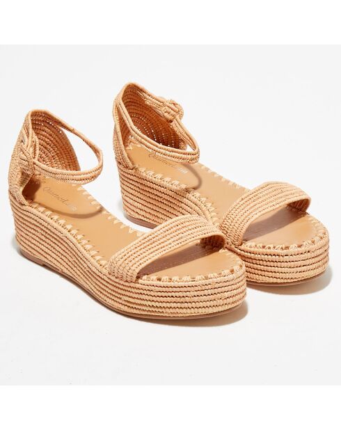 Hellrosa Raffia Keilsandalen