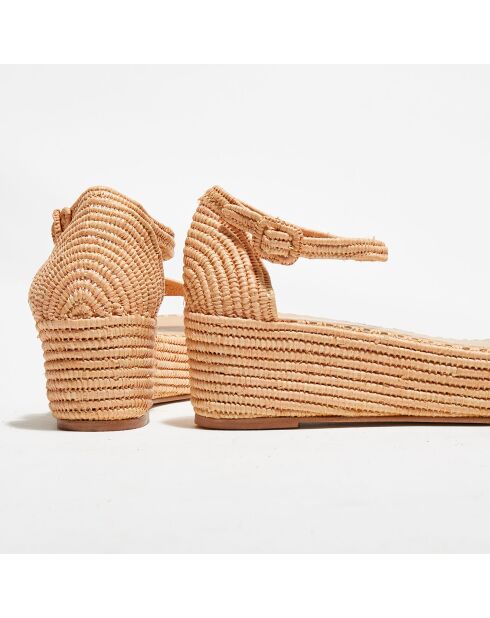 Hellrosa Raffia Keilsandalen