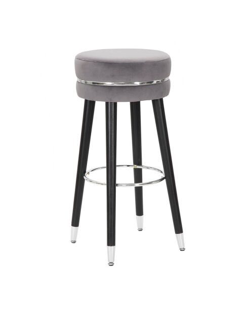 Tabouret de bar en bois et velours Paris gris/noir/argenté - 35x35x74 cm