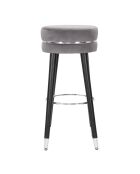 Tabouret de bar en bois et velours Paris gris/noir/argenté - 35x35x74 cm