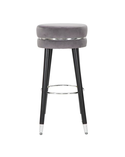 Tabouret de bar en bois et velours Paris gris/noir/argenté - 35x35x74 cm
