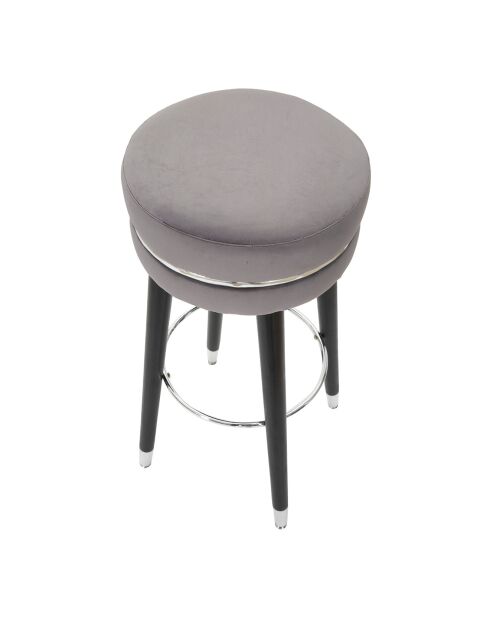 Tabouret de bar en bois et velours Paris gris/noir/argenté - 35x35x74 cm