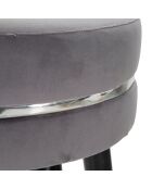 Tabouret de bar en bois et velours Paris gris/noir/argenté - 35x35x74 cm
