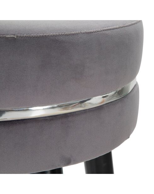 Tabouret de bar en bois et velours Paris gris/noir/argenté - 35x35x74 cm