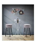 Tabouret de bar en bois et velours Paris gris/noir/argenté - 35x35x74 cm