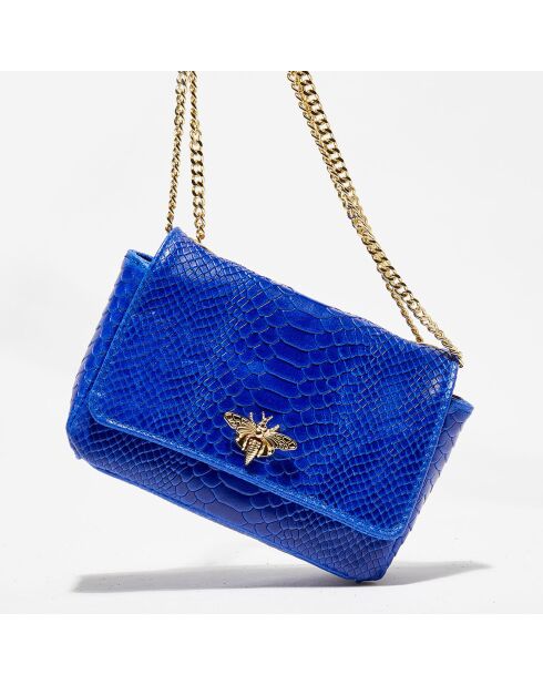 Sac bandoulière en Cuir croco Kate bleu - 21x15x7 cm