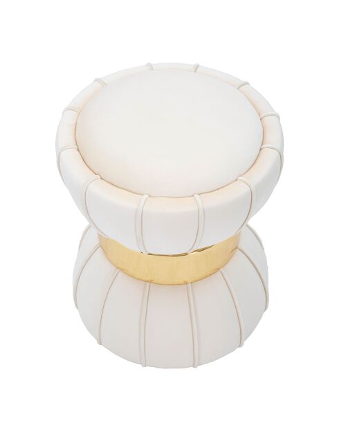 Taburete redondo de terciopelo color crema con flores - 40x40x44 cm