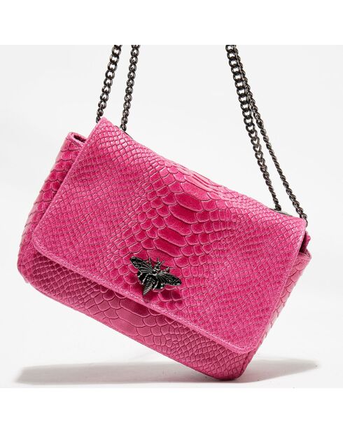 Sac bandoulière en Cuir croco Kora fushia - 21x15x7 cm