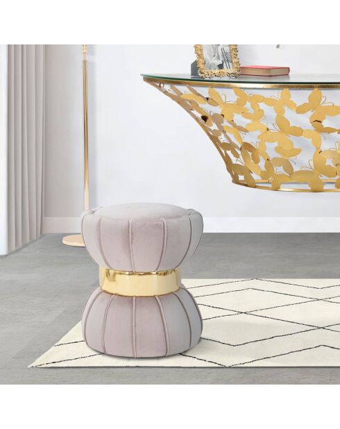 Tabouret Rond en velours Flower gris - 40x40x44 cm