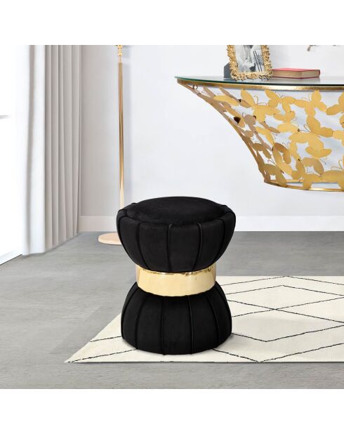 Tabouret Rond en velours Flower noir - 40x40x44 cm