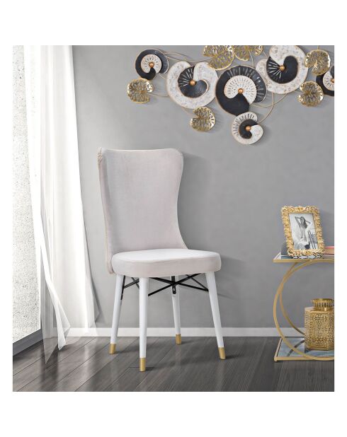 2 Chaises en velours Mimoza crème/blanc/doré - 40x65x99 cm