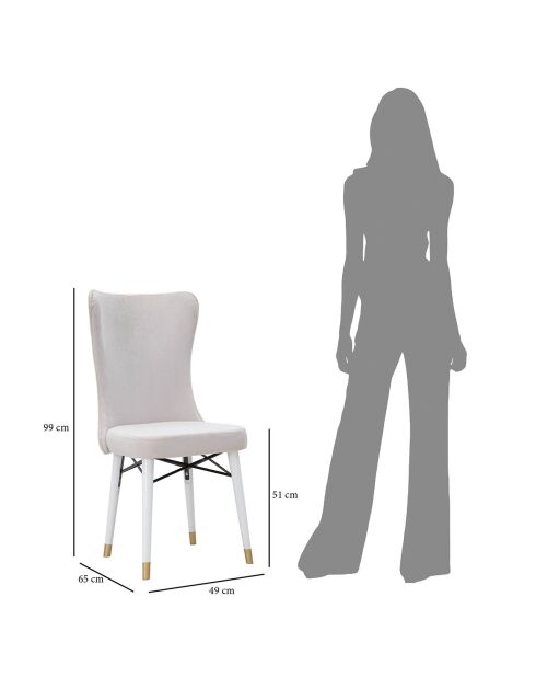 2 Chaises en velours Mimoza crème/blanc/doré - 40x65x99 cm
