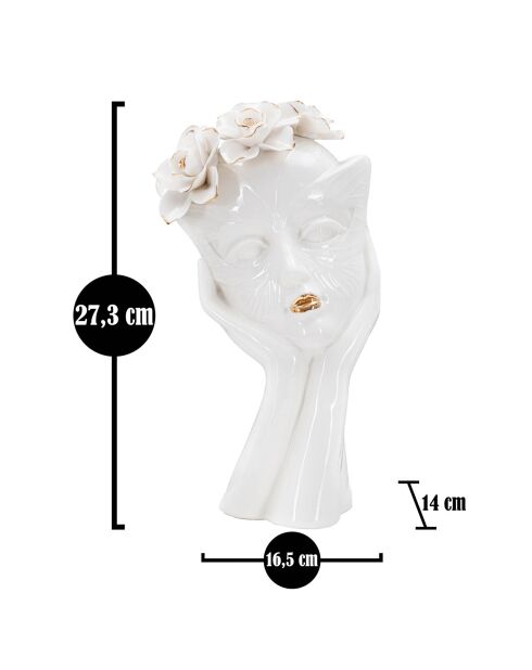Vase en porcelaine Mask blanc/doré - 16.5x14x27.3 cm