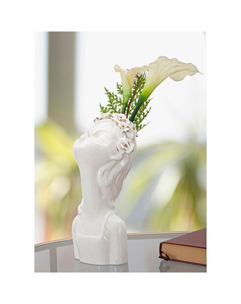 Vase en forme de buste Laydy Roses blanc/doré - 10x14x26 cm