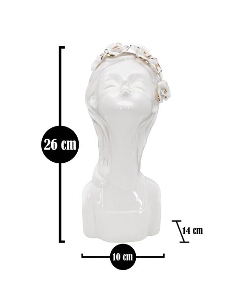 Vase en forme de buste Laydy Roses blanc/doré - 10x14x26 cm