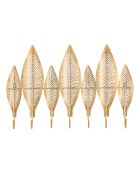 Patère murale en métal 7 crochets Leaf dorée - 42.5x6x65 cm