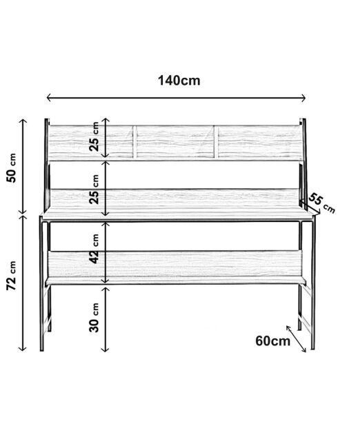 Bureau demir chêne - 140x122x60 cm