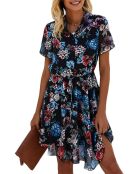 Robe courte Lou imprimée fleurie bleu marine
