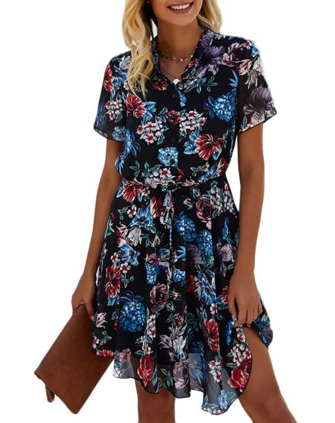 Robe courte Lou imprimée fleurie bleu marine
