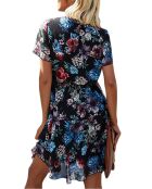 Robe courte Lou imprimée fleurie bleu marine