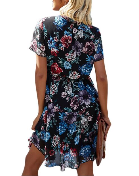 Robe courte Lou imprimée fleurie bleu marine