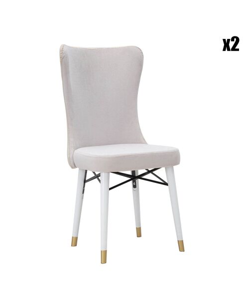 2 Chaises en velours Mimoza crème/blanc/doré - 40x65x99 cm