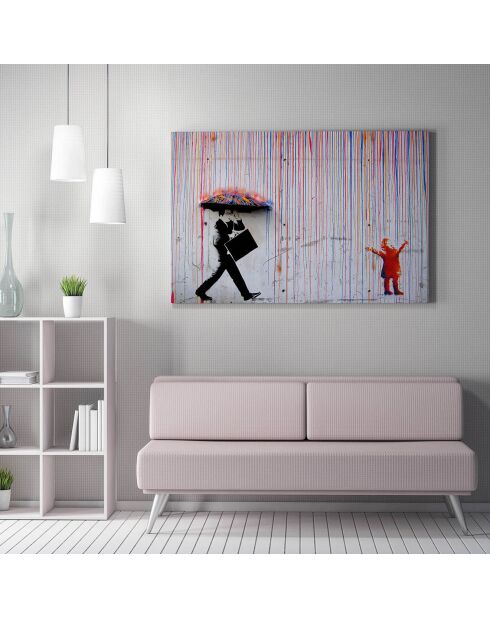 Leinwand auf dekorativer Leinwand Mehrfarbige Banksy-Reproduktion - 70x100 cm