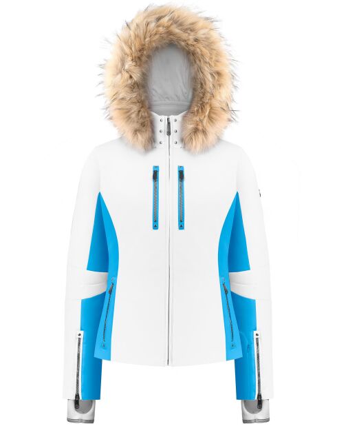 Veste de ski Stretch fausse fourrure blanc/bleu