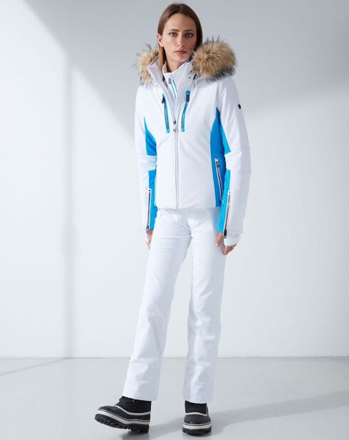 Veste de ski Stretch fausse fourrure blanc/bleu