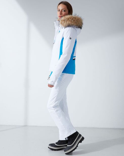 Veste de ski Stretch fausse fourrure blanc/bleu